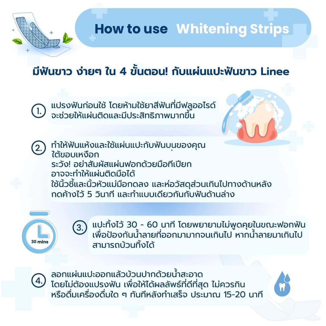 แผ่นแปะฟันขาว Linee PAP+ ซื้อ 2 แถม 1 รุ่น Dry strips ขาวไวx2 ไม่เสียวฟัน ไม่กัดเหงือก