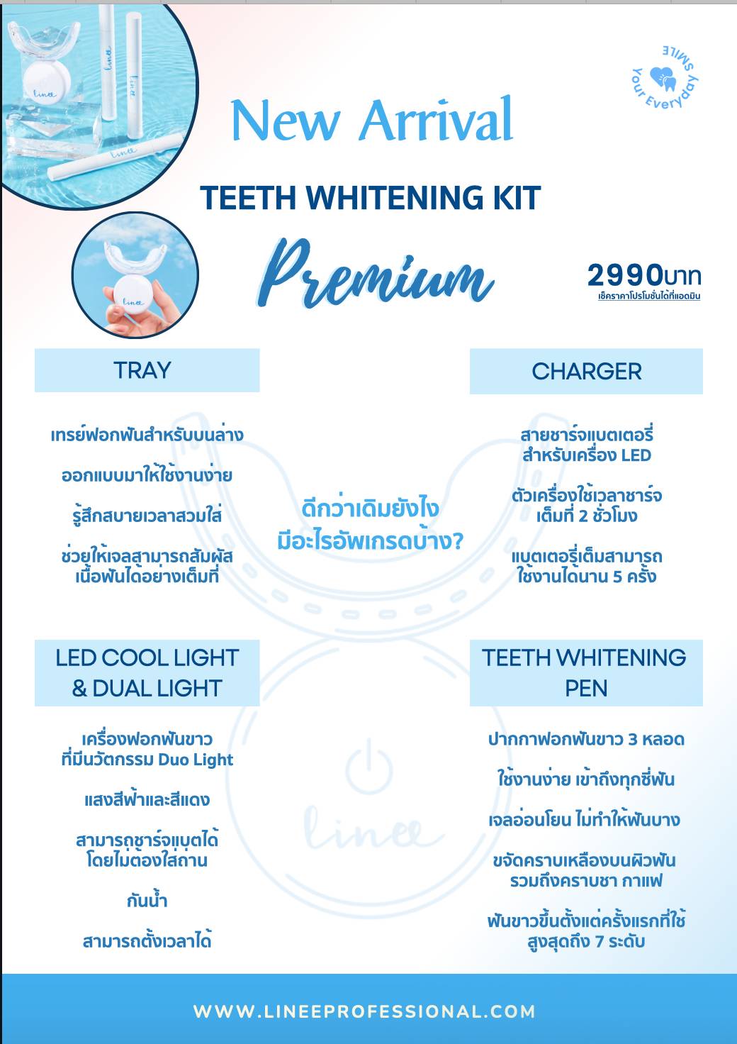 Linee Teeth Whitening kit Premium (original) อุปกรณ์ฟอกฟัน นวัตกรรมใหม่ แถมฟรี Booster serum 1 ขวด